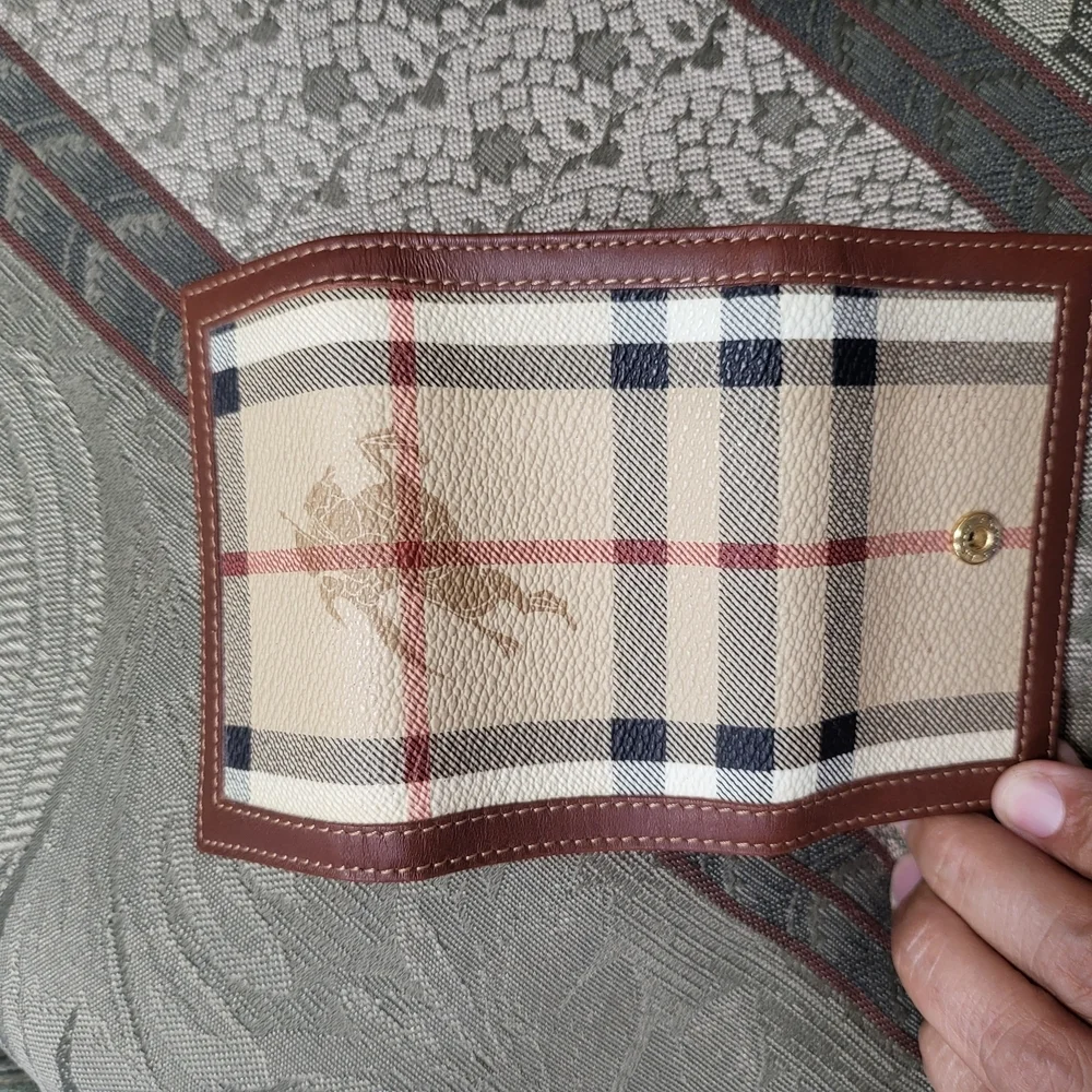Burberry Brown and Cream Key Card Holder with Classic Check Pattern